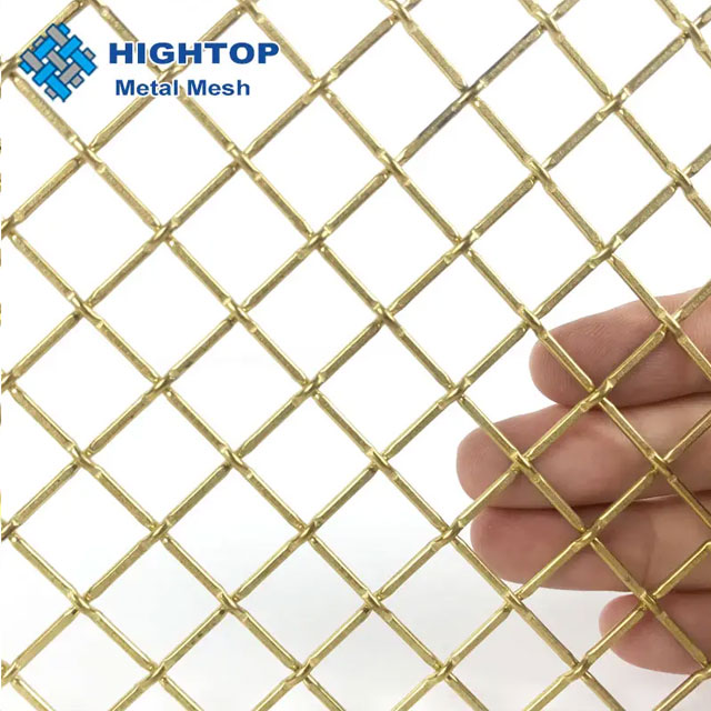 HT-AR-045:Brass Decorative Metal Woven Crimped Wire Mesh Screen For Furniture